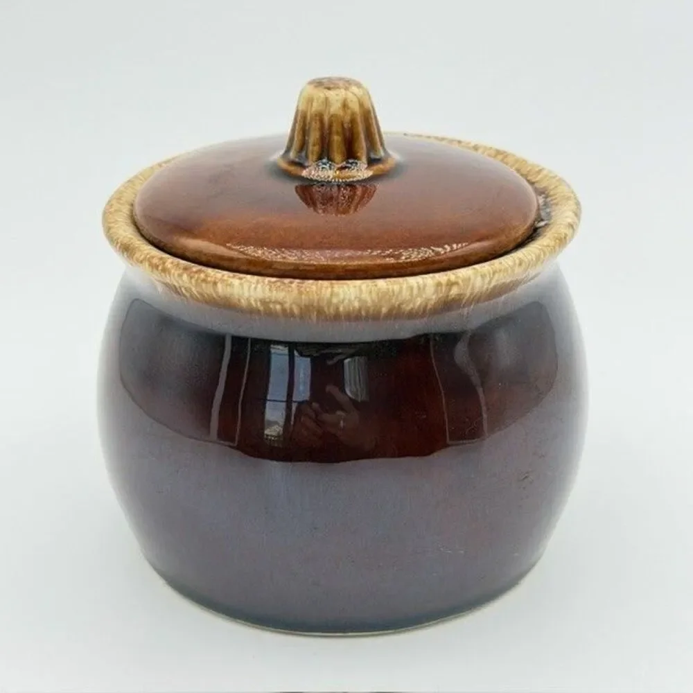 Vintage Hull Oven Proof Pottery Brown Drip Glaze Creamer and Sugar Bowl Set USA